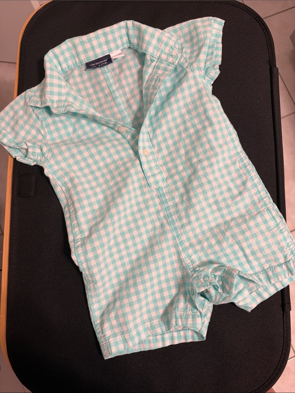 The Children's Place Mint Gingham Button-Down Romper